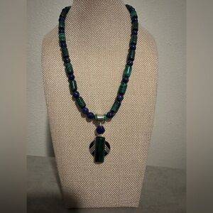 Lapis & Malachite bead necklace with pendant by Jay King